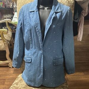 Quacker Factory Blue Denim Blazer with Embellishments